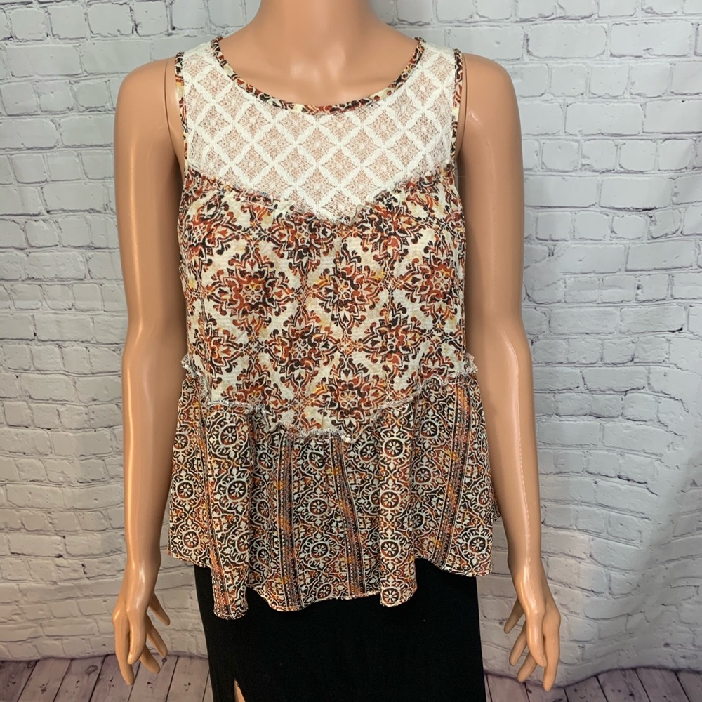 Altar’d State Orange & cream Cute Pattern & Lace Soft Tank size small
